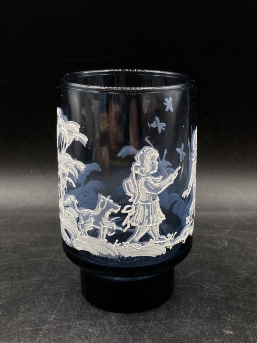 Libbey Glass Mary Gregory Design 11oz Blue Raised Paint Tumbler Cottage Core